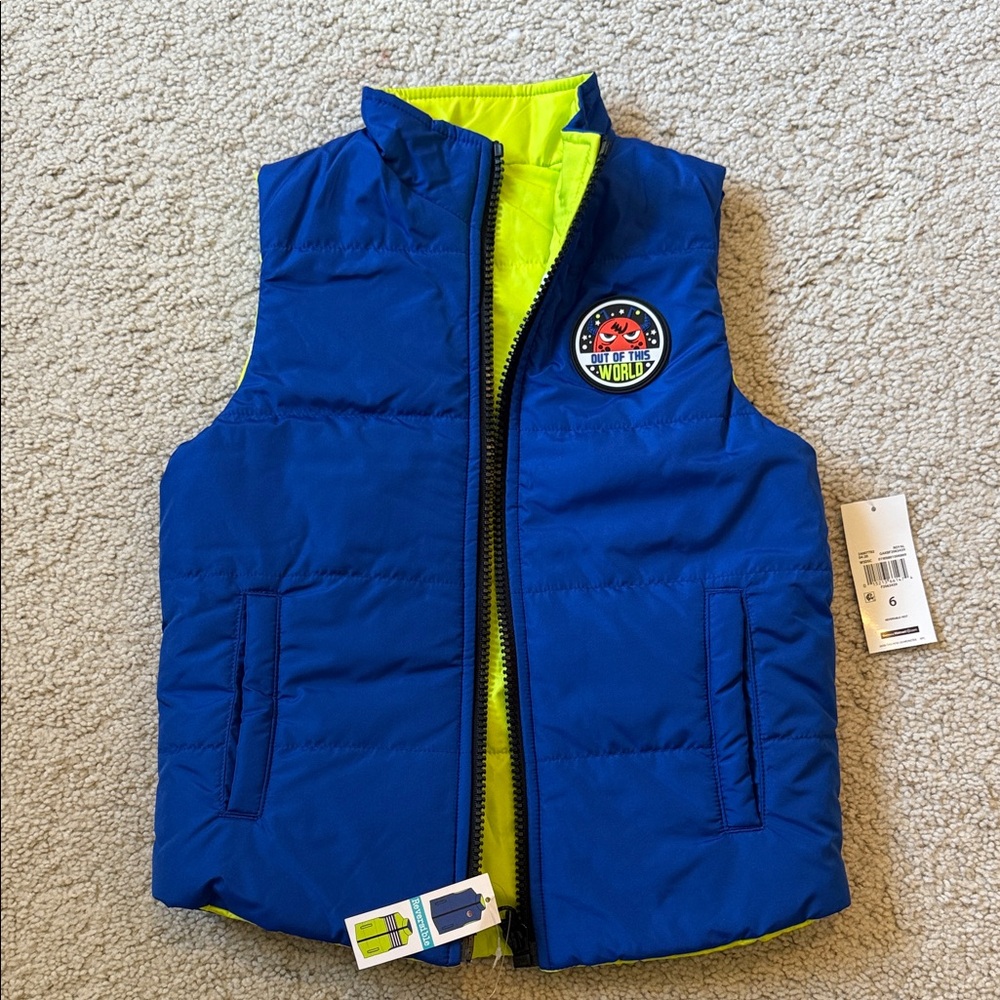 Kids Puffer Winter Blue and Yellow Vest Reversible